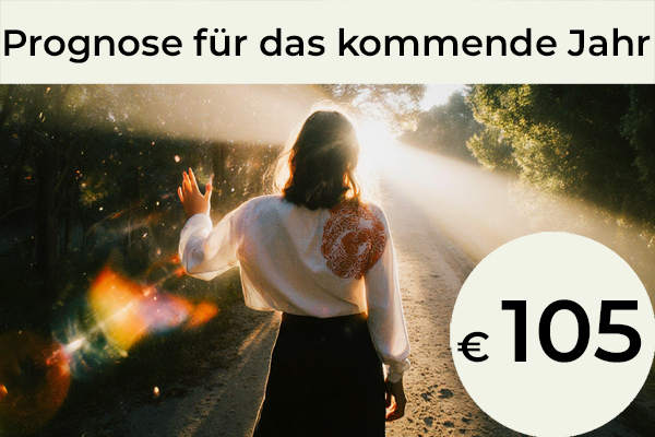 Prognose für das kommende Jahr: Diese Prognose entsteht durch die Kombination aus Astrologie und Numerologie. Wir betrachten das zentrale Thema deines persönlichen Jahres: Wofür eignet sich dieses Jahr besonders, und welche neuen Erfahrungen möchtest du machen? Welche inneren Hürden bist du bereit zu überwinden, und welche Qualitäten bist du eingeladen, in dir zu entwickeln?  Wir beleuchten außerdem mögliche Konflikte und zeigen die Bereiche auf, die in diesem Zeitraum besondere Aufmerksamkeit benötigen.  / 105 €